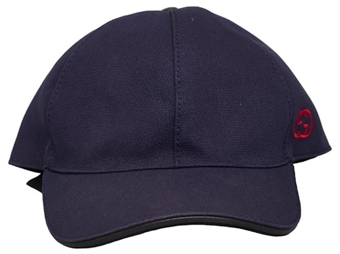 Casquette de baseball Gucci bleu marine et rouge Toile  ref.1555565